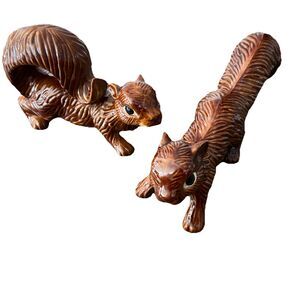 Set of 2 Vintage 1970's  Arnels Ceramic Squirrel Figurines  9" & 12" Brown EUC
